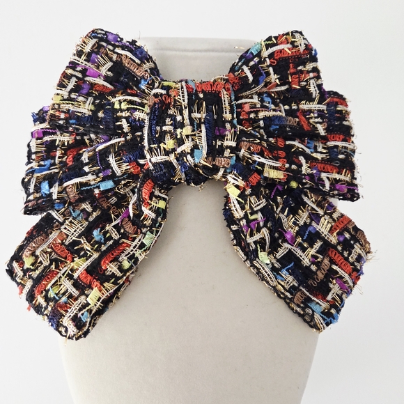 Multicolor Tweed bow brooch tie pin - Picture 5 of 11